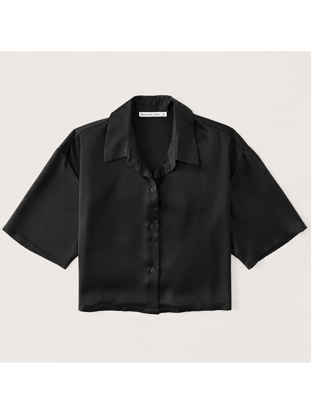 Abercrombie & Fitch Black Satin Boxy Button Up Shirt Womens Small Cropped 90s